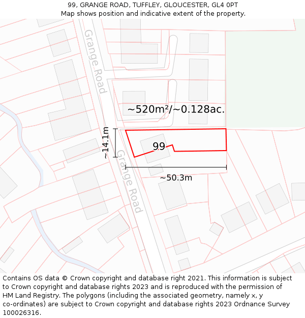 99, GRANGE ROAD, TUFFLEY, GLOUCESTER, GL4 0PT: Plot and title map