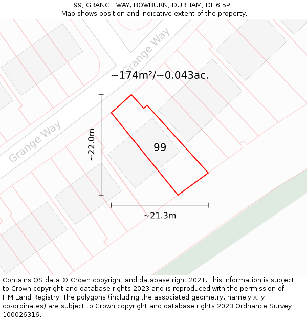 99, GRANGE WAY, BOWBURN, DURHAM, DH6 5PL: Plot and title map