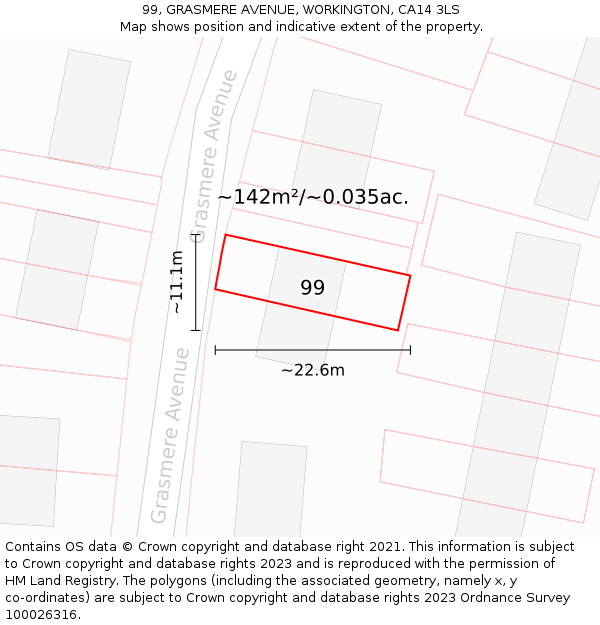 99, GRASMERE AVENUE, WORKINGTON, CA14 3LS: Plot and title map