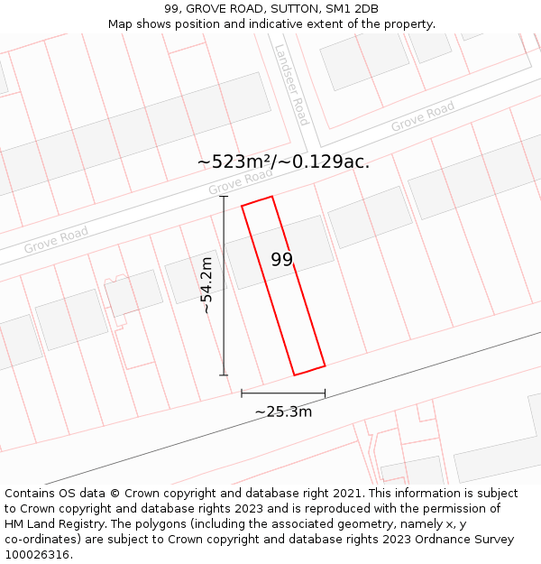 99, GROVE ROAD, SUTTON, SM1 2DB: Plot and title map