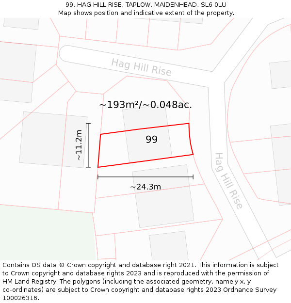 99, HAG HILL RISE, TAPLOW, MAIDENHEAD, SL6 0LU: Plot and title map