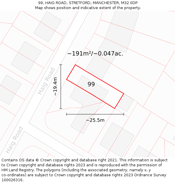 99, HAIG ROAD, STRETFORD, MANCHESTER, M32 0DP: Plot and title map