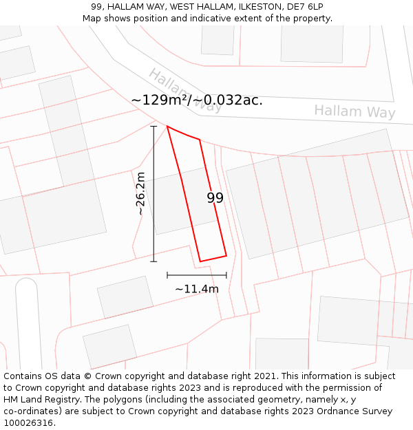 99, HALLAM WAY, WEST HALLAM, ILKESTON, DE7 6LP: Plot and title map