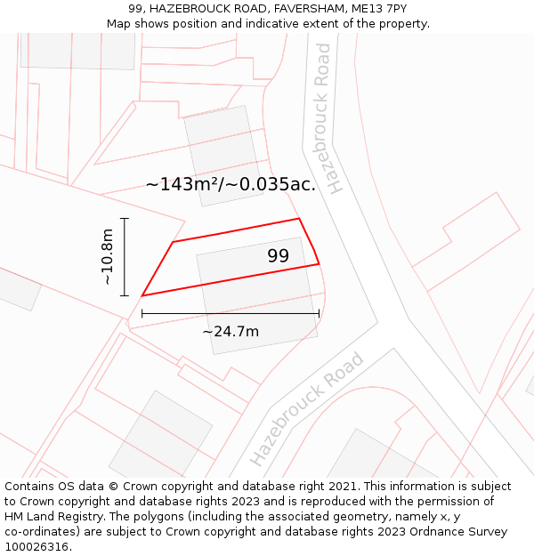 99, HAZEBROUCK ROAD, FAVERSHAM, ME13 7PY: Plot and title map