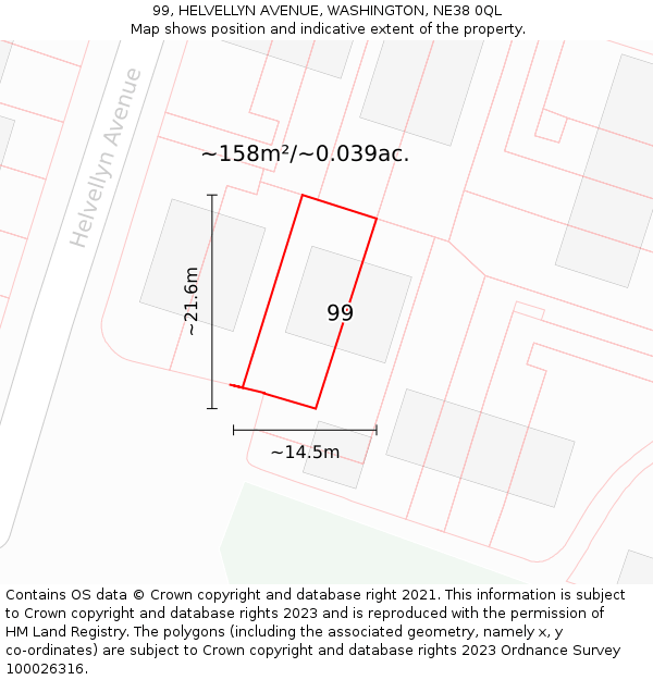 99, HELVELLYN AVENUE, WASHINGTON, NE38 0QL: Plot and title map