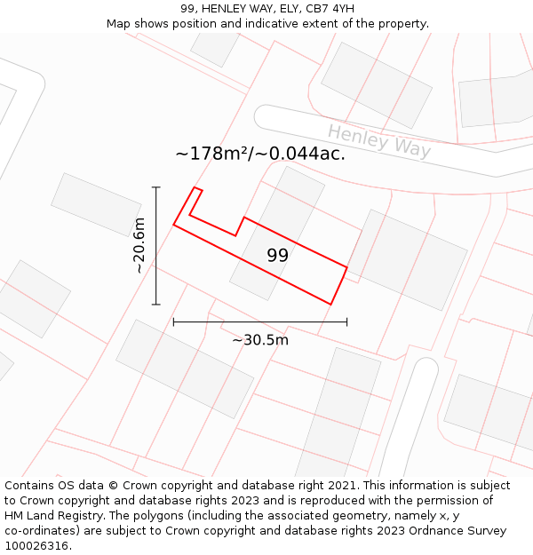 99, HENLEY WAY, ELY, CB7 4YH: Plot and title map