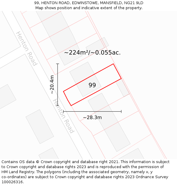 99, HENTON ROAD, EDWINSTOWE, MANSFIELD, NG21 9LD: Plot and title map