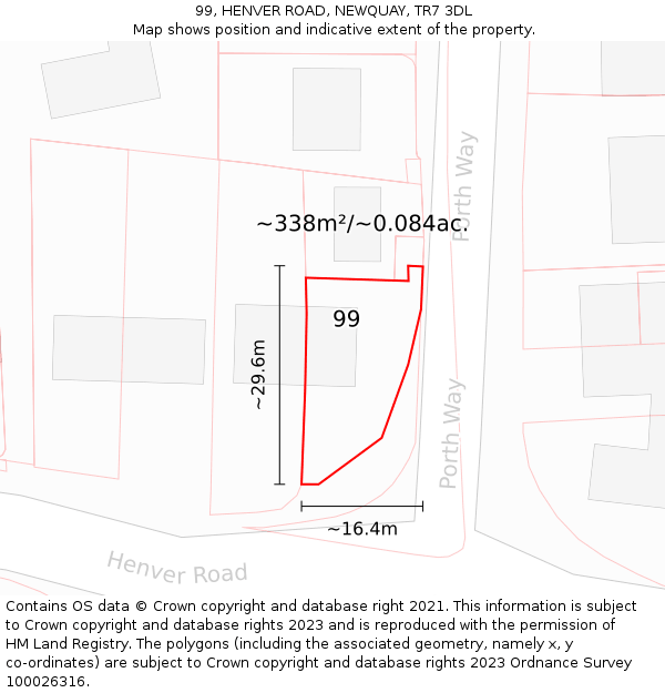 99, HENVER ROAD, NEWQUAY, TR7 3DL: Plot and title map