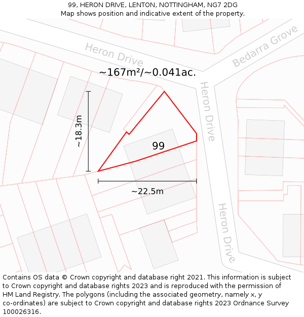 99, HERON DRIVE, LENTON, NOTTINGHAM, NG7 2DG: Plot and title map