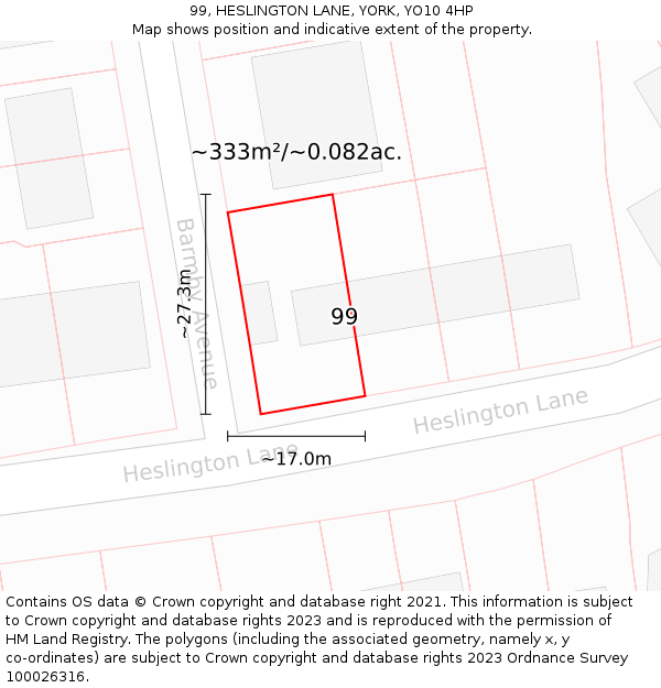 99, HESLINGTON LANE, YORK, YO10 4HP: Plot and title map