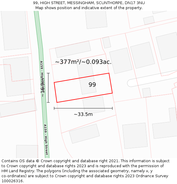 99, HIGH STREET, MESSINGHAM, SCUNTHORPE, DN17 3NU: Plot and title map