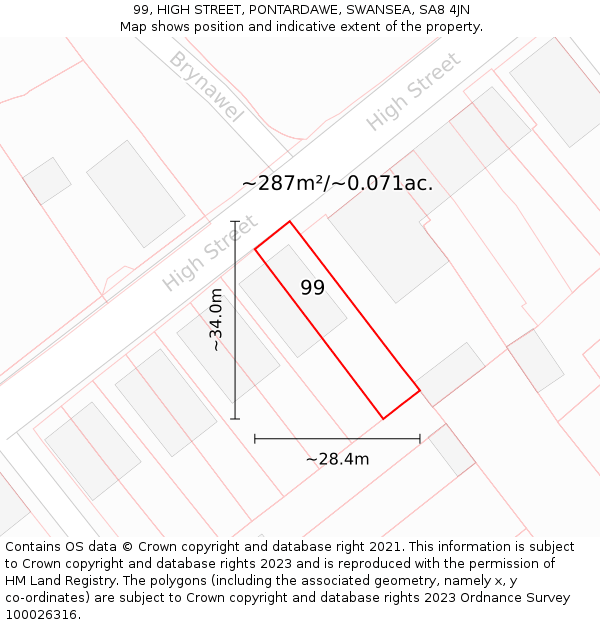 99, HIGH STREET, PONTARDAWE, SWANSEA, SA8 4JN: Plot and title map