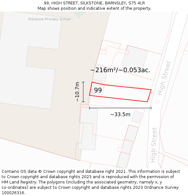 99, HIGH STREET, SILKSTONE, BARNSLEY, S75 4LR: Plot and title map