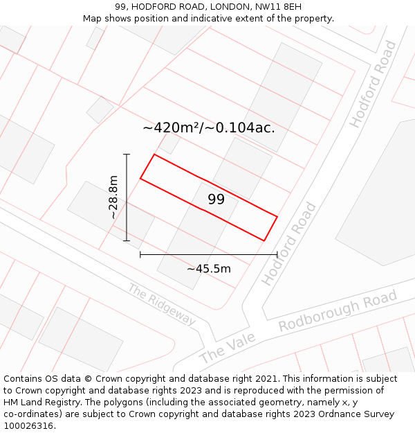 99, HODFORD ROAD, LONDON, NW11 8EH: Plot and title map