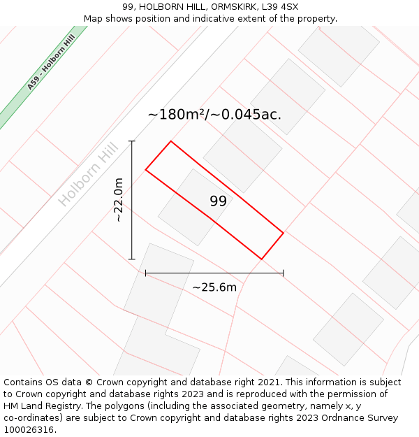 99, HOLBORN HILL, ORMSKIRK, L39 4SX: Plot and title map