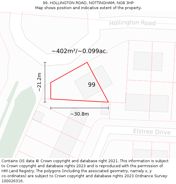 99, HOLLINGTON ROAD, NOTTINGHAM, NG8 3HP: Plot and title map