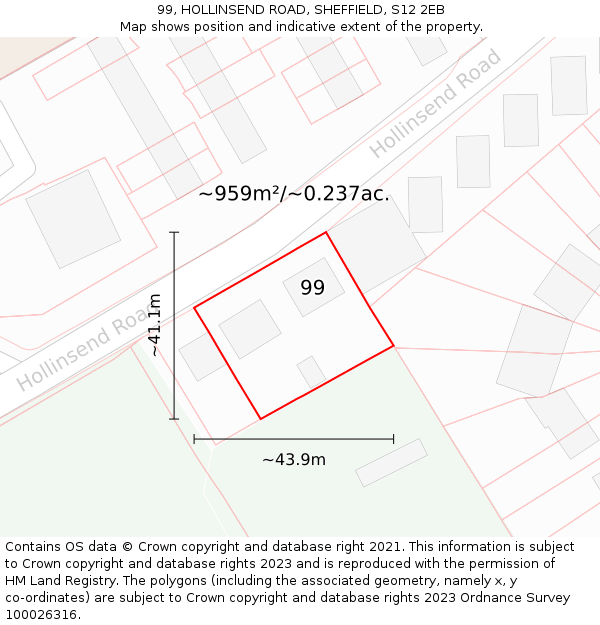 99, HOLLINSEND ROAD, SHEFFIELD, S12 2EB: Plot and title map