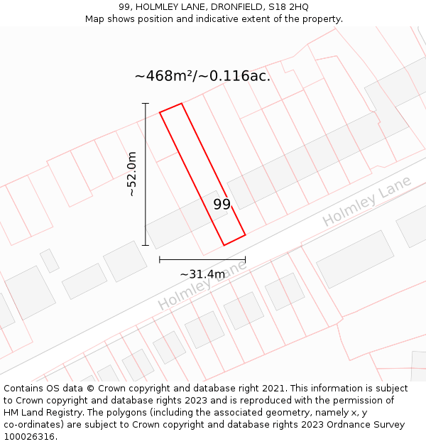 99, HOLMLEY LANE, DRONFIELD, S18 2HQ: Plot and title map