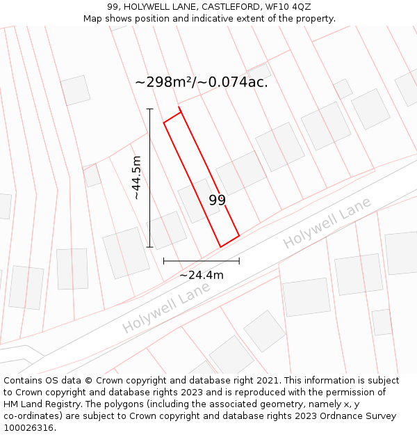 99, HOLYWELL LANE, CASTLEFORD, WF10 4QZ: Plot and title map