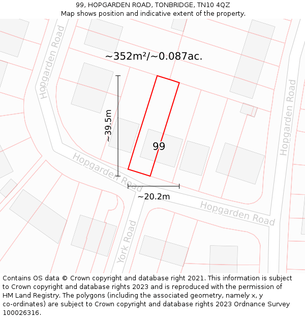 99, HOPGARDEN ROAD, TONBRIDGE, TN10 4QZ: Plot and title map