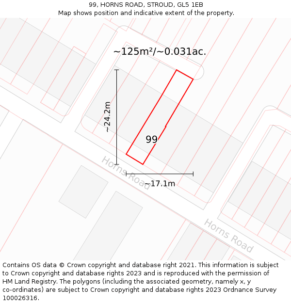 99, HORNS ROAD, STROUD, GL5 1EB: Plot and title map