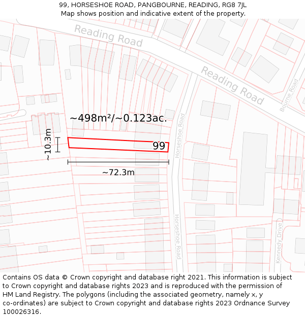 99, HORSESHOE ROAD, PANGBOURNE, READING, RG8 7JL: Plot and title map