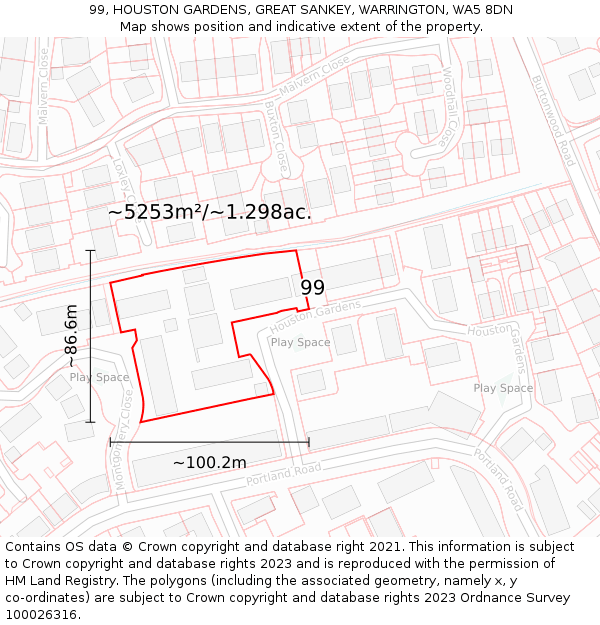 99, HOUSTON GARDENS, GREAT SANKEY, WARRINGTON, WA5 8DN: Plot and title map