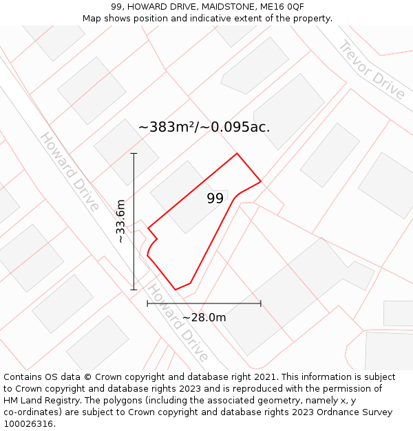 99, HOWARD DRIVE, MAIDSTONE, ME16 0QF: Plot and title map