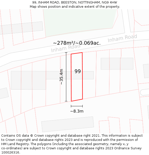 99, INHAM ROAD, BEESTON, NOTTINGHAM, NG9 4HW: Plot and title map