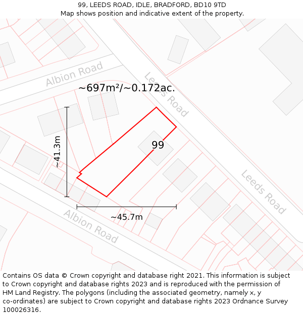 99, LEEDS ROAD, IDLE, BRADFORD, BD10 9TD: Plot and title map