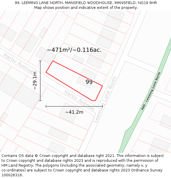 99, LEEMING LANE NORTH, MANSFIELD WOODHOUSE, MANSFIELD, NG19 9HR: Plot and title map