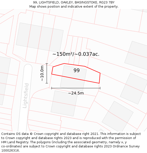 99, LIGHTSFIELD, OAKLEY, BASINGSTOKE, RG23 7BY: Plot and title map