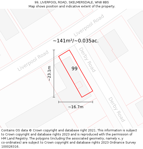 99, LIVERPOOL ROAD, SKELMERSDALE, WN8 8BS: Plot and title map