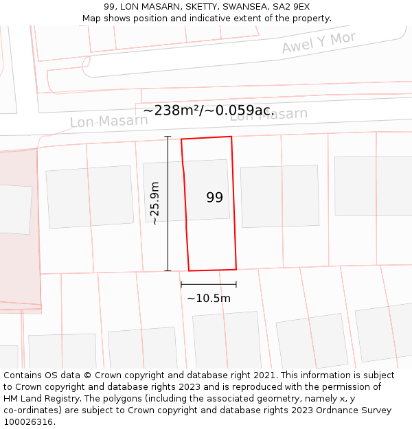 99, LON MASARN, SKETTY, SWANSEA, SA2 9EX: Plot and title map