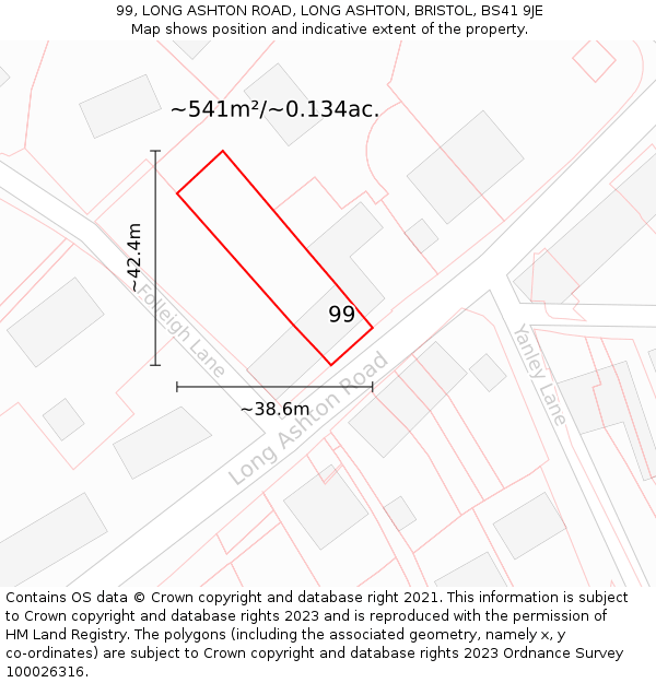 99, LONG ASHTON ROAD, LONG ASHTON, BRISTOL, BS41 9JE: Plot and title map