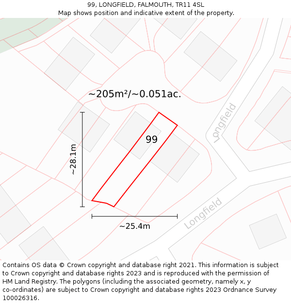 99, LONGFIELD, FALMOUTH, TR11 4SL: Plot and title map