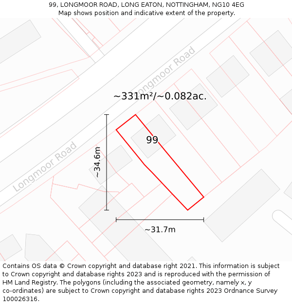 99, LONGMOOR ROAD, LONG EATON, NOTTINGHAM, NG10 4EG: Plot and title map