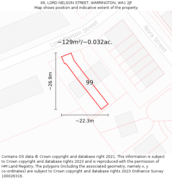 99, LORD NELSON STREET, WARRINGTON, WA1 2JF: Plot and title map