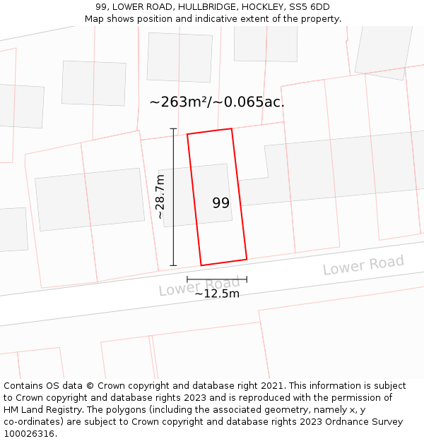 99, LOWER ROAD, HULLBRIDGE, HOCKLEY, SS5 6DD: Plot and title map