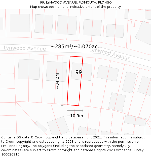 99, LYNWOOD AVENUE, PLYMOUTH, PL7 4SQ: Plot and title map