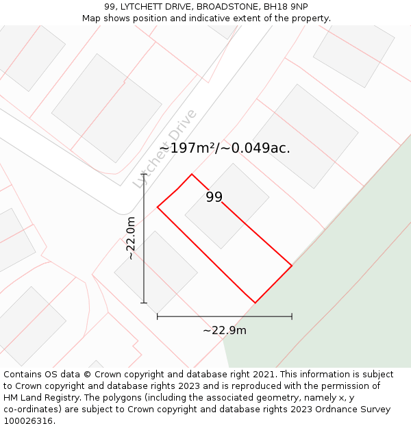 99, LYTCHETT DRIVE, BROADSTONE, BH18 9NP: Plot and title map