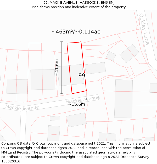 99, MACKIE AVENUE, HASSOCKS, BN6 8NJ: Plot and title map