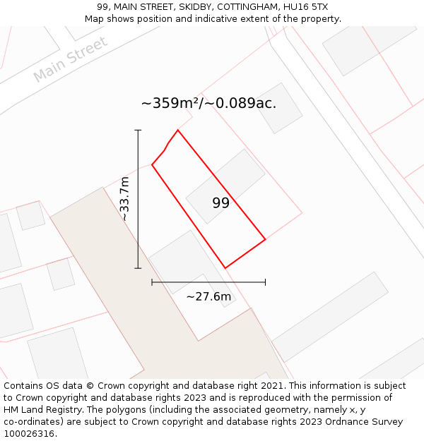 99, MAIN STREET, SKIDBY, COTTINGHAM, HU16 5TX: Plot and title map