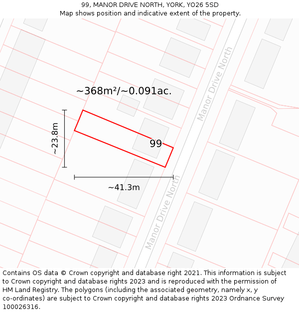 99, MANOR DRIVE NORTH, YORK, YO26 5SD: Plot and title map