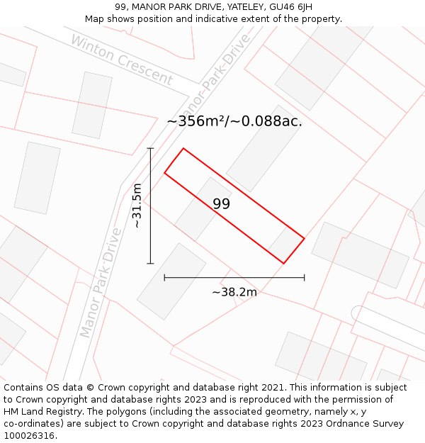 99, MANOR PARK DRIVE, YATELEY, GU46 6JH: Plot and title map