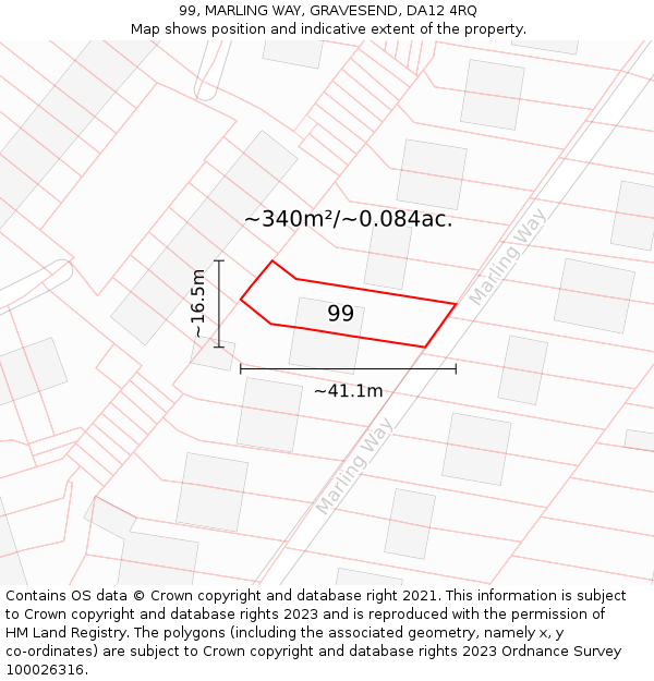 99, MARLING WAY, GRAVESEND, DA12 4RQ: Plot and title map