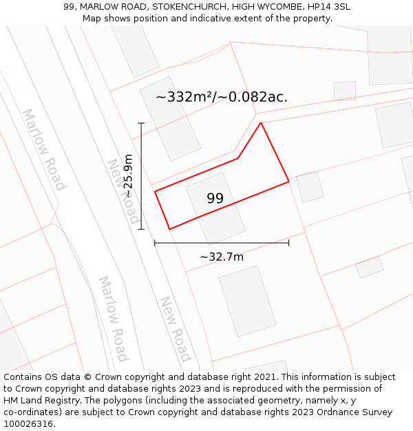 99, MARLOW ROAD, STOKENCHURCH, HIGH WYCOMBE, HP14 3SL: Plot and title map