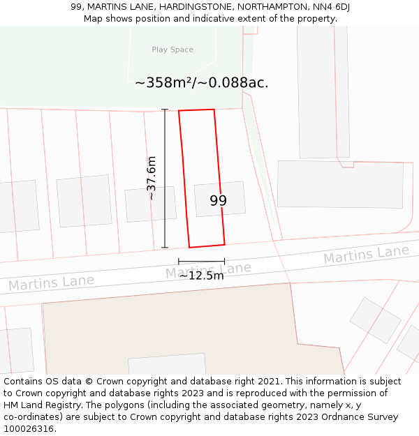 99, MARTINS LANE, HARDINGSTONE, NORTHAMPTON, NN4 6DJ: Plot and title map