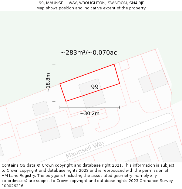 99, MAUNSELL WAY, WROUGHTON, SWINDON, SN4 9JF: Plot and title map