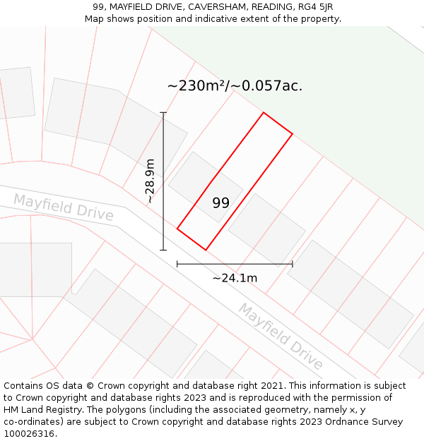 99, MAYFIELD DRIVE, CAVERSHAM, READING, RG4 5JR: Plot and title map